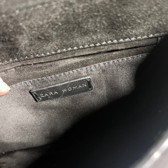 Zara Woman Black Genuine Leather & Suede Handbag. NWOT - Picture 5 of 7